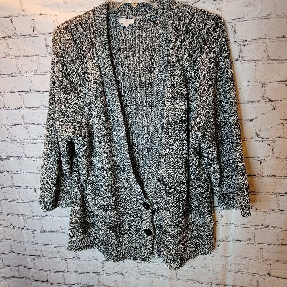 J. Jill Cardigan Women XL Black White Excellentβ Marled Knit Button SSW177721